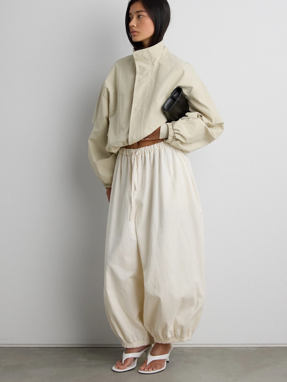 HIGH FUNNEL NECK CROPPED DRAWSTRING JACKET - Picture 1 of 3